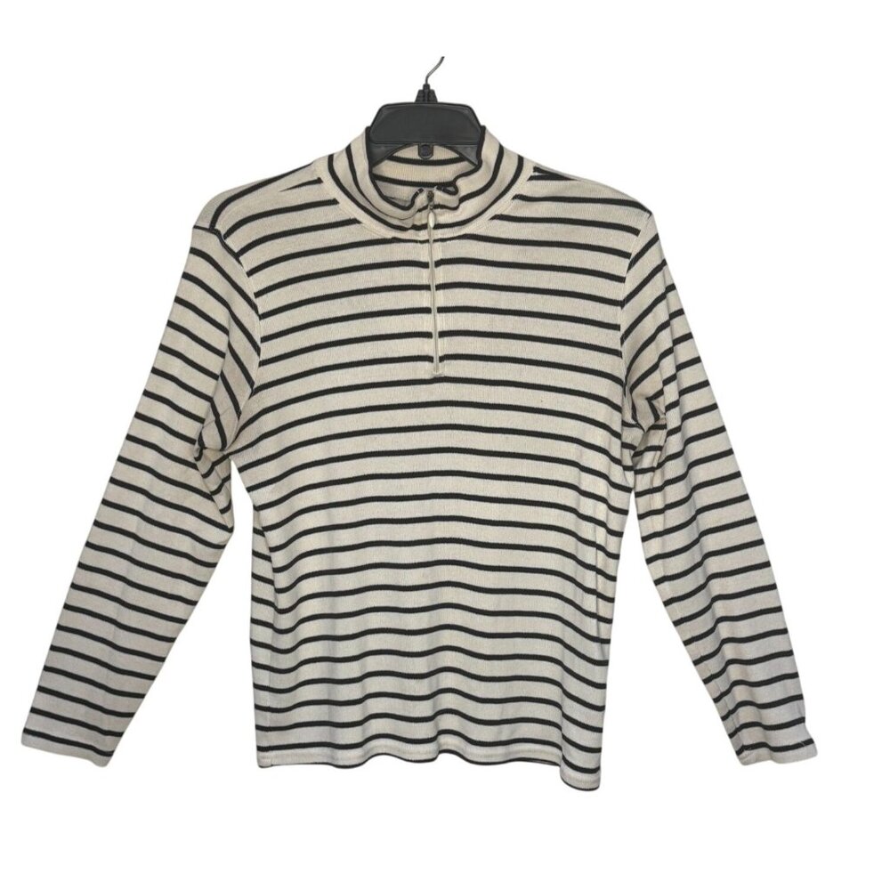 L.L. Bean Women's Striped Quarter Zip Long Sleeve Shirt Size XL Nautical Coastal